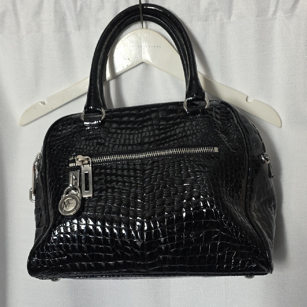 Michael Kors Black Crocodile-Embossed Patent Leather Handbag